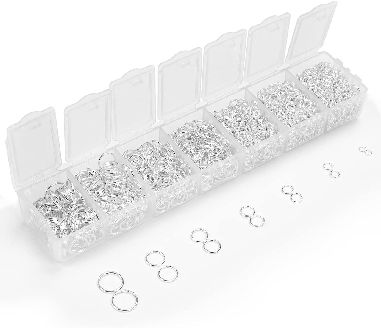 2300pc Assorted Silver Jump Rings for Crafts Jewelry Making Supplies - 7 Sizes (3mm to 10mm) DIY Open Jump Ring Hoops for Chain, Necklaces Links, Bracelets, Earrings, Keychain, Split ring for Crafting